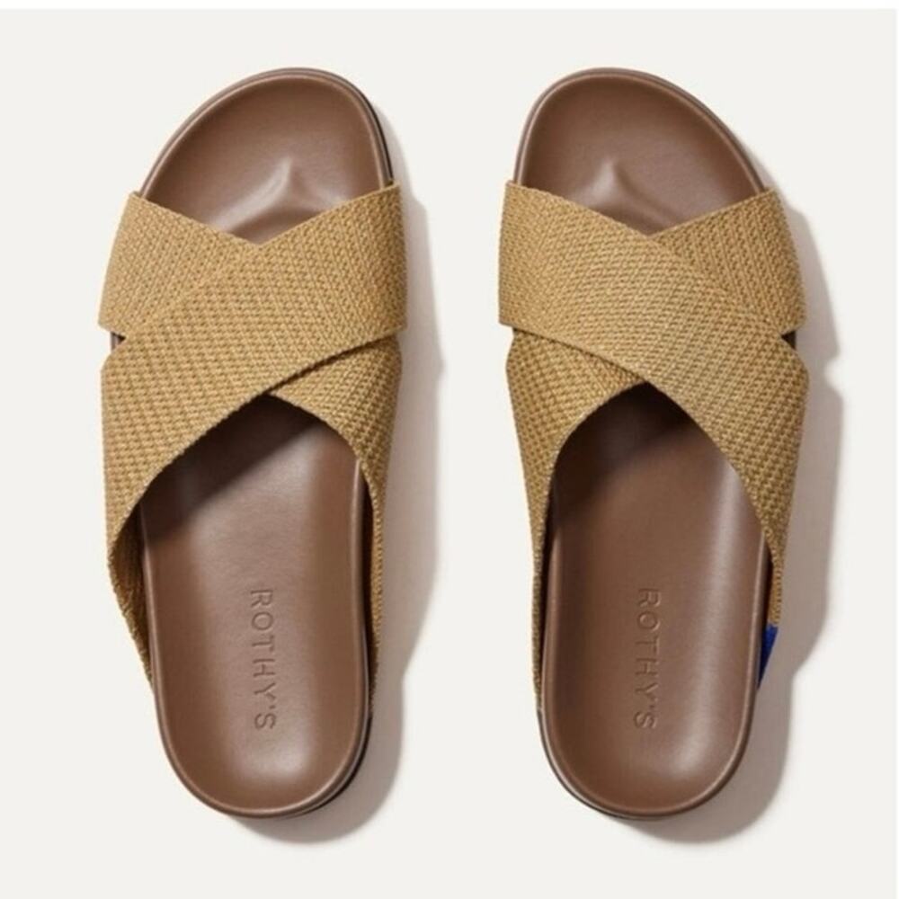 NWOB Women’s Rothy The Weekend Slip On Slide Sandals in Gold Shimmer Knit SZ 6